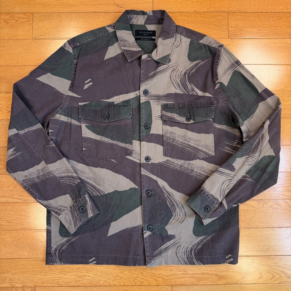AllSaints Mens Medium Section LS Shirt Camo Brushstroke Cotton MS042U